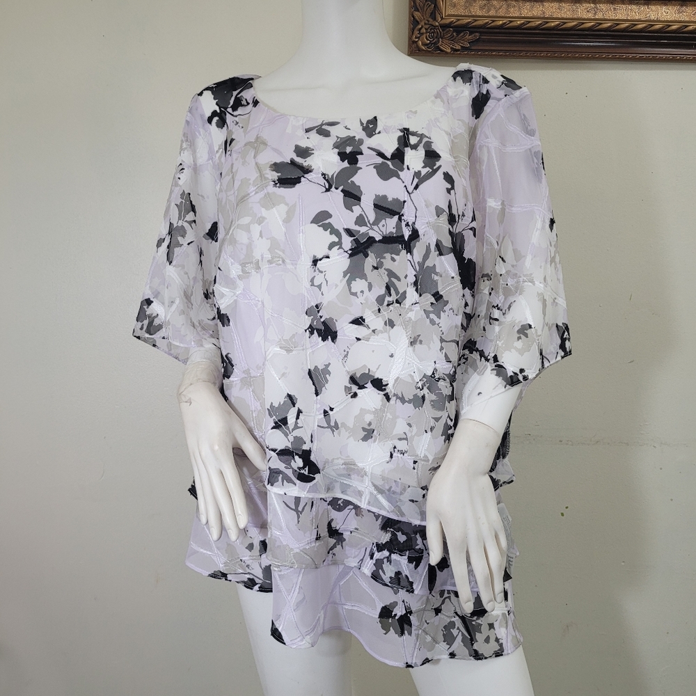 Alex Evenings Women's floral print ruffled chiffon blouse size 2X.